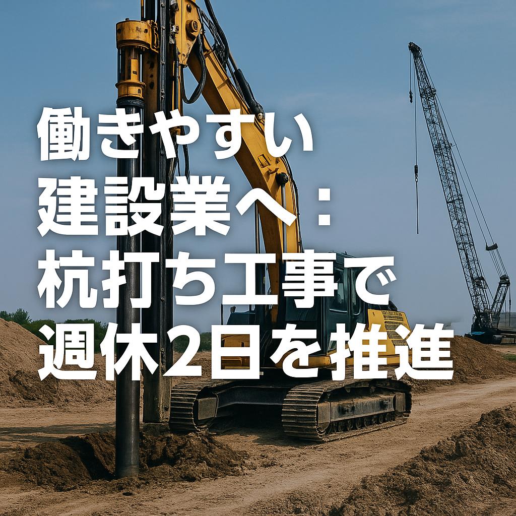 働きやすい建設業へ：杭打ち工事で週休2日を推進